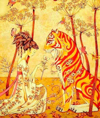 a painting of a woman and a tiger